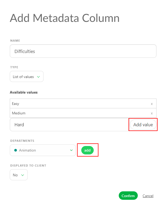 Metadata Column list