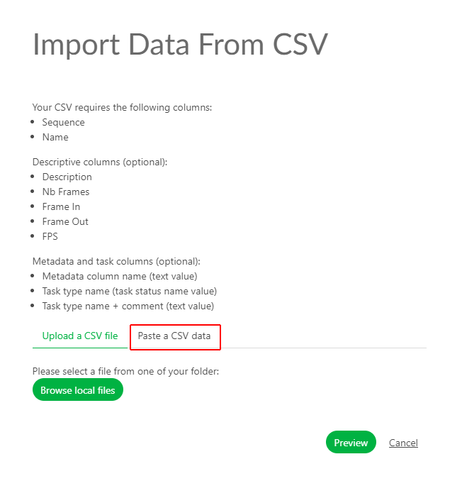 Import data copy paste tab